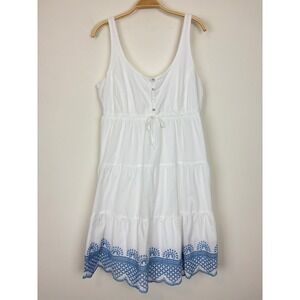 Seraphine White Blue Eyelet Trim Tiered Mini Maternity Dress Sz US 8 Cottagecore